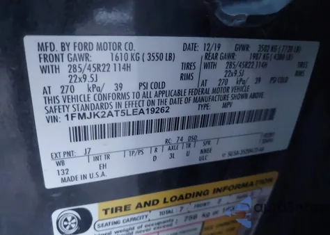 2020 Ford Expedition Limited Max из США, поврежденный, VIN 1FMJK2AT5LEA19262